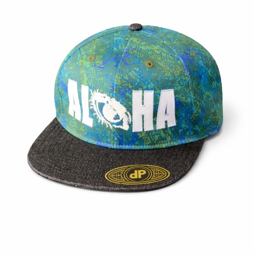 Double Portion Supply Aloha Snapback Hat NWT Blue Green Flat Bill Cap OS